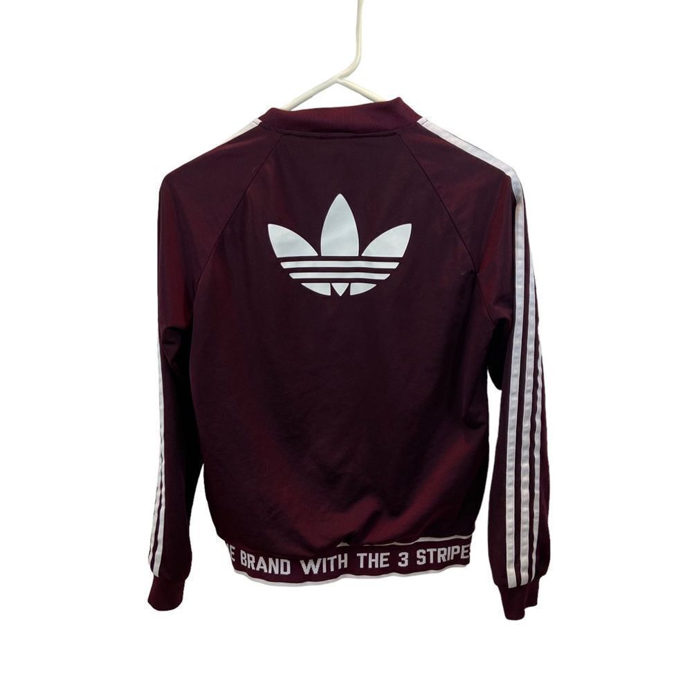 Ladies Small Maroon Full Zip Adidas Triple Stripe Trefoil Track Jacket Small - Picture 5 of 15